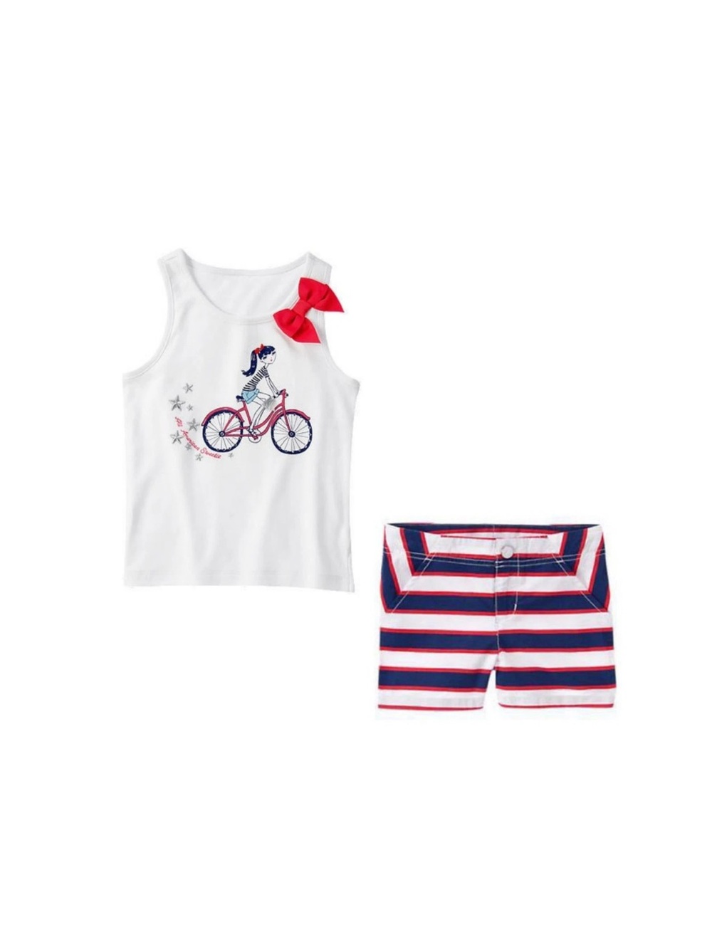 NWT Gymboree 4th of July Girls Tank Top & Red/White/Blue Striped Shorts Set